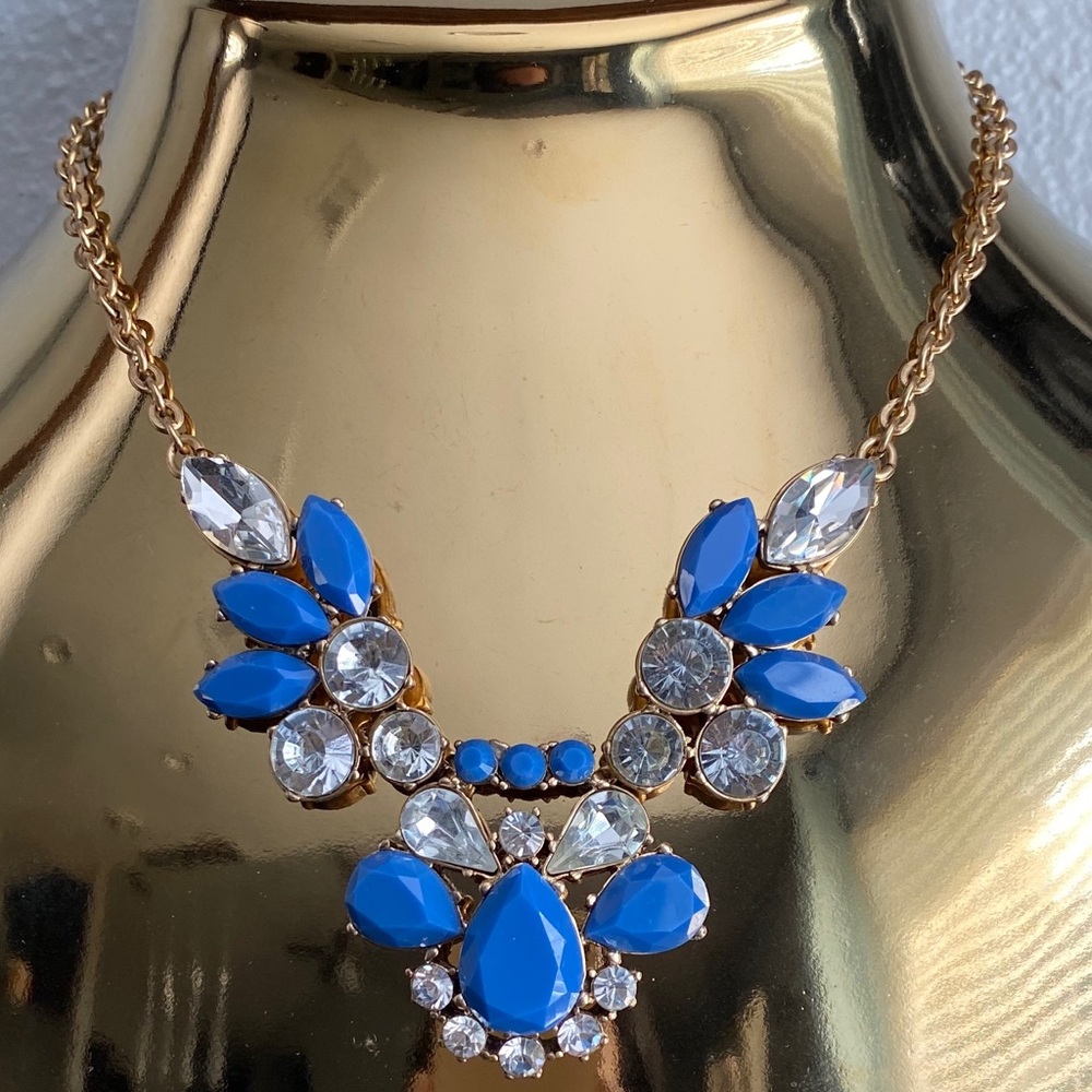 J Crew Blue Crystal Feather Necklace